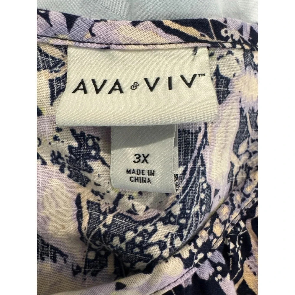 Ava & Viv 100% Cotton House Dress 3X Black Floral Muumuu Puff Sleeve Boho